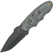 TOPS S010 Tom Scout Fixed Black Traction Coated Blade Knife with Black Linen Micarta Handles
