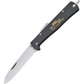 Mercator 154 Black Cat Lockback Folding Pocket Carbon Steel Blade Knife with Black Metal Handles