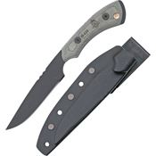 TOPS 521 Skinat Fixed Black Traction Coating Blade Knife with Black Linen Micarta Handles