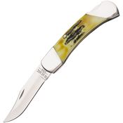 Bear & Son 505 Midsize Clip Point Blade Lockback Folding Pocket Knife with Genuine India Stag Bone Handle