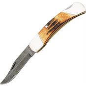 Bear & Son 505D Midsize Damascus Clip Point Blade Lockback Folding Pocket Knife with Stag Handle