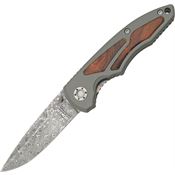 Boker 110084DAM Damascus Drop Point Linerlock Folding Pocket Knife with Gray Finish 6061-T6 Aluminum Handle