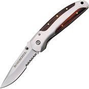 Winchester G1335 Stainless and Wood Part Serrated Drop Point Linerlock Folding Pocket Knife