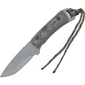 TOPS 77 Overlander Fixed Tactical Gray Finish Blade Knife with Black Linen Micarta Handles