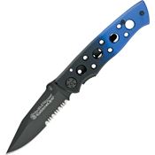 Smith & Wesson 111S Extreme Ops Part Serrated Linerlock Folding Pocket Knife with Blue and Black Anodized Aluminum Handles