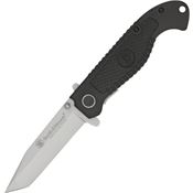 Smith & Wesson TAC Tanto Point Blade Linerlock Folding Pocket Knife with Black Rubberized Metal Handles