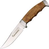 Browning 537 Hunter Fixed Stainless Blade Knife with Finger Groove Burl Wood Handle