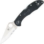 Spyderco 11PSBK Delica 4 Part Serrated Blade Lockback Folding Pocket Knife with Black FRN Handles