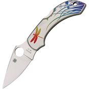 Spyderco 28PT Lockback Folding Pocket Stainless Blade Knife with Stainless Dragonfly Artwork Handles