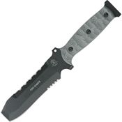 TOPS TPK001 Pry Fixed Black Traction Coating Blade Knife with Black Linen Micarta Handles