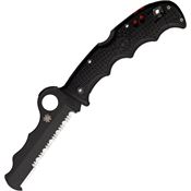 Spyderco 79PSBBK Partially Serrated Blade Lockback Folding Pocket Knife with Black Checkered FRN Handles