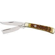 Rough Rider 072 Razor Trapper Folding Pocket Knife with Amber Bone Handle