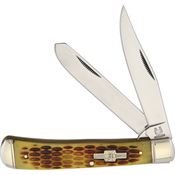 Rough Rider 22034 Trapper Folding Pocket Knife with Amber Bone Handle