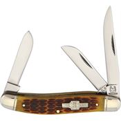 Rough Rider 438 Stockman Amber Knife with Brown Jigged Bone Handle
