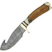 Damascus 1008 Guthook Skinner Fixed Damascus Steel Blade Knife with Genuine Stag Handle