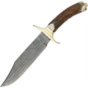 Damascus 1009 Bowie Fixed Knife Damascus Steel Blade Knife with Genuine Stag Handle