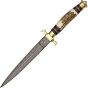 Damascus 1031 Commando Dagger Fixed Damascus Steel Blade Knife with Round Design Stag Handle