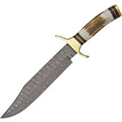 Damascus 1032 Bowie Fixed Damascus Steel Blade Knife with Round Design Stag Handle
