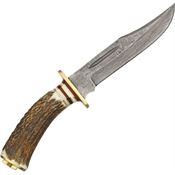 Damascus 1043 El Dorado Skinner Fixed Blade Knife with Round Design Genuine Stag Handle