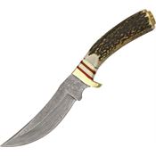 Damascus 1045 Mountain Hunter Fixed Blade Knife with Round Design Stag Handle