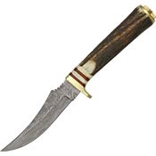 Damascus 1048 Slim Skinner Fixed Blade Knife with Round Design Stag Handle