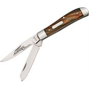 Imperial Schrade 15T Medium Trapper Folding Pocket Knife with Amber Swirl Celluloid Handle