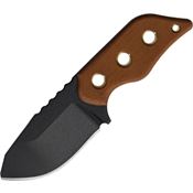 TOPS LRNK01 Lil Roughneck Fixed Black Traction Coating Blade Knife with Tan Linen Micarta Handles