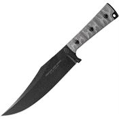 TOPS PWB01 Prather WAR Bowie Fixed Black Finish Blade Knife with Matte Gray Linen Micarta Handles