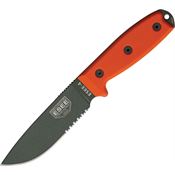 ESEE 4SKOOD Model 4 Part Serrated Fixed Carbon Steel Blade Knife with Orange G-10 Handles