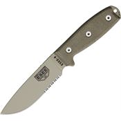 ESEE 4SMBDT Model 4 Part Serrated Fixed Carbon Steel Blade Knife with OD Green Canvas Micarta Handles
