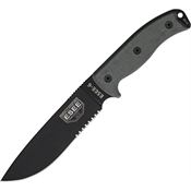 ESEE 6SOD Model 6 Part Serrated Fixed Black Textured Blade Knife with Black Linen Micarta Handles
