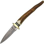 Damascus 1030 Boot Fixed Damascus Steel Blade Knife with Stag Tip Handle