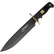 Frost QS578RUBB Quicksilver Bowie Fixed Black Coated Stainless Blade Knife with Black Fingergrooved Rubberized Handle