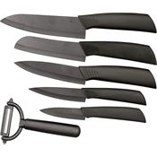 Hen & Rooster I016 Six Piece Ceramic Kitchen Set With Black Rubberized Handle
