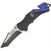 Tac Force 640PD Rescue PolICE Assisted Opening Tanto Point Linerlock Folding Pocket Knife with Black and Blue Handles