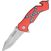 Tac Force 663DF Assisted Opening Part Serrated Linerlock Folding Pocket Knife with Red Flag Design Aluminum Handles