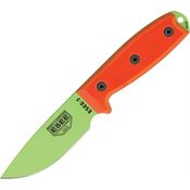 ESEE 3PMVG Model 3 Standard Edge Fixed Blade Knife with Orange G-10 OD Green Nylon Lanyard Handles