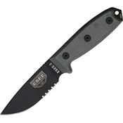 ESEE 3SKO Model 3 Part Serrated Fixed Blade Knife with Black Linen Micarta Glass Breaker Pommel Handles