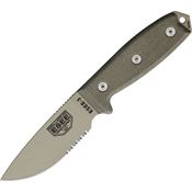 ESEE 3SKODT Model 3 Part Serrated Fixed Blade Knife with OD Green Canvas Micarta Handles