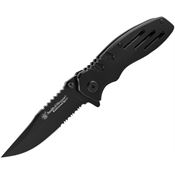 Smith & Wesson A24S Extreme Ops Part Serrated Saw Linerlock Folding Pocket Knife with Black Aluminum Handles