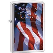Zippo 24797 Made In The U.S.A. Flag Zippo Lighter with Brushed Chrome Finish