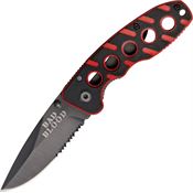 Bad Blood 0110 Part Serrated Framelock Folding Pocket Knife with Black G-10 Front and Red Stripes Back Handle