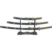 China Made M3279 Three Piece Sword Set with Black and Gold Cord Wrapped Handle