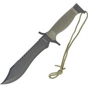 China Made M3638 Survival Fixed Black Finish Stainless Sawback Blade Knife with Textured OD Green Handle