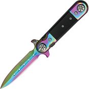 China Made M4075 Assisted Opening Linerlock Folding Pocket Knife with Black Checkered Aluminum Rainbow Finish Handle