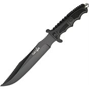 China Made M4139 Survival Fixed Black Finish Blade Knife with Textured Black Finger Grooved Handles