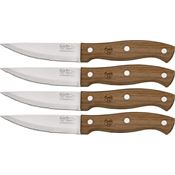 Hen & Rooster I030 Four Piece Jumbo Steak Knife Set with Triple Riveted Brown Wood Handle