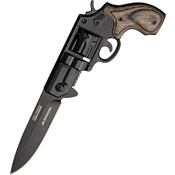 Tac Force 760BGY Revolver Assisted Opening Linerlock Folding Pocket Knife with Black and Gray Wood Handgun Handles