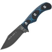 TOPS DEUT03 Delta Unit Fixed Tactical Gray Finish Blade Knife with Black and Blue G-10 Handles