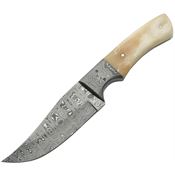 DaMascus 1051BO Clip Point Hunter Fixed Damascus Steel Blade Knife with White Smooth Bone Handles